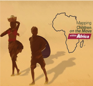 A promotional image from the ACERWC that shows two silhouettes of children next to an outline of Africa. The text reads 'Mapping Children on the Move within Africa'.