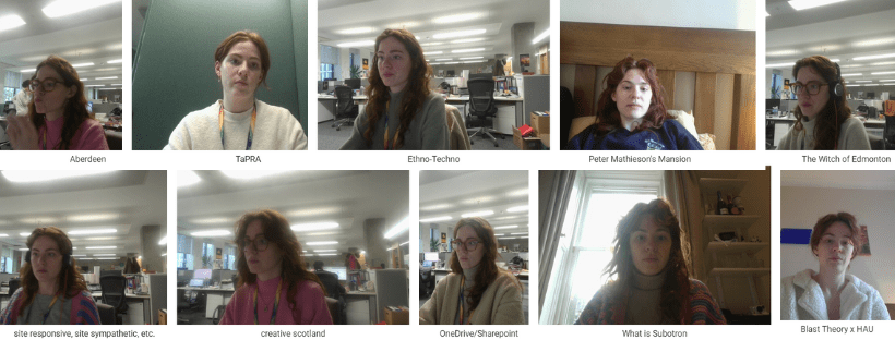 A collage of various webcam screenshots with the same woman in each.