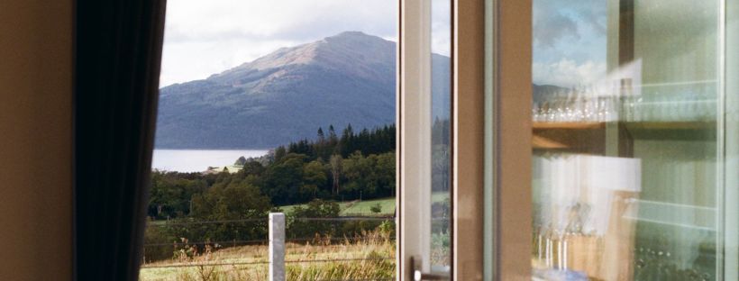 View out of the window, onto the landscape surrounding Cove Park.