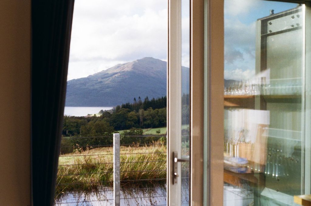 View out of the window, onto the landscape surrounding Cove Park.