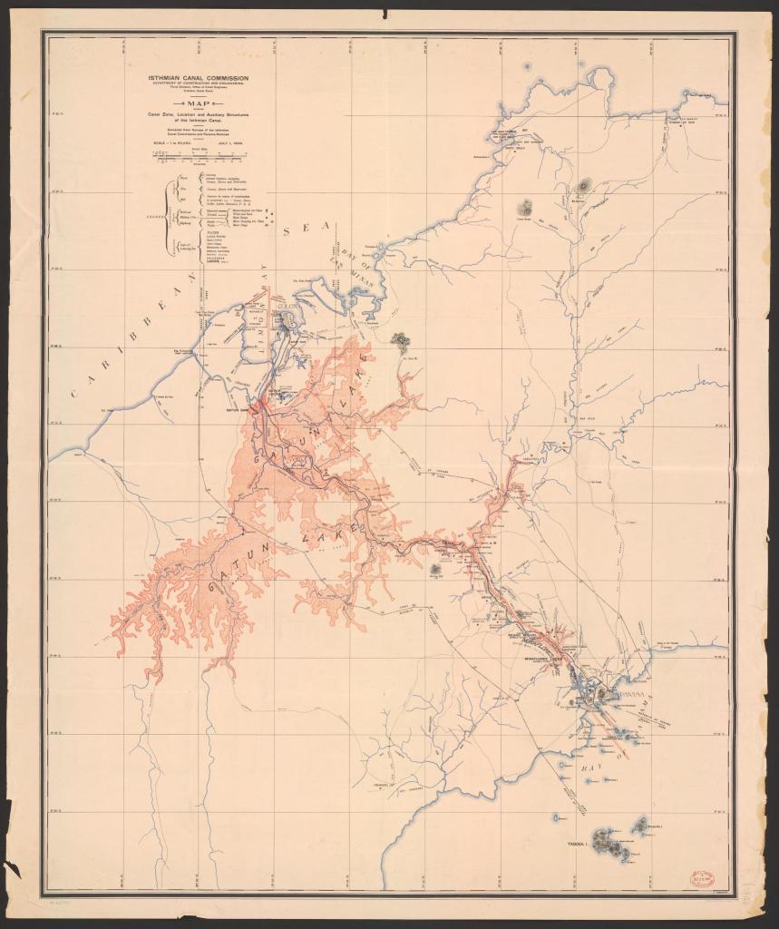 Historical map showing the Panama Canal Zone and the Isthmic Route surrounding Barro Colorado Island.