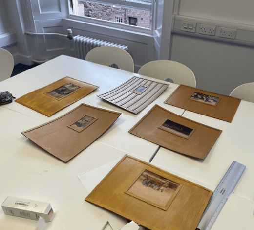 mock picture frames that echo the style of Menpes’ original designs to emphasise the materiality of the paintings.  